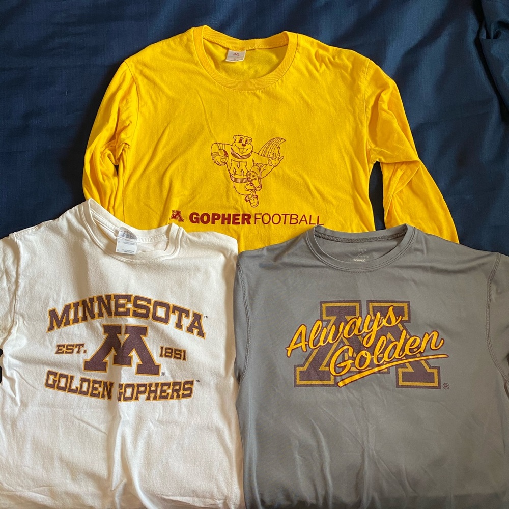 Three, University of Minnesota (Gophers) tee shirts